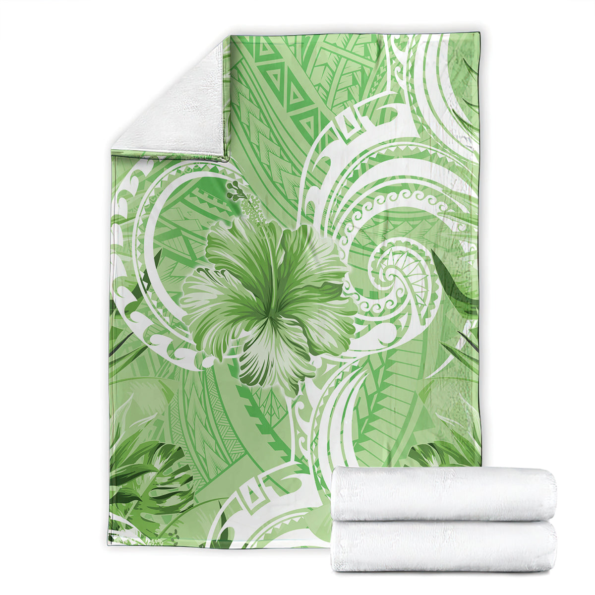 Polynesian Hibiscus Flower Tribal Blanket Lime Green Color LT9 - Polynesian Pride