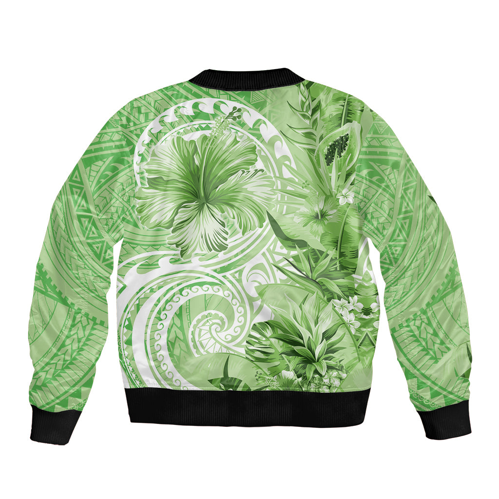 Polynesian Hibiscus Flower Tribal Bomber Jacket Lime Green Color LT9 - Polynesian Pride