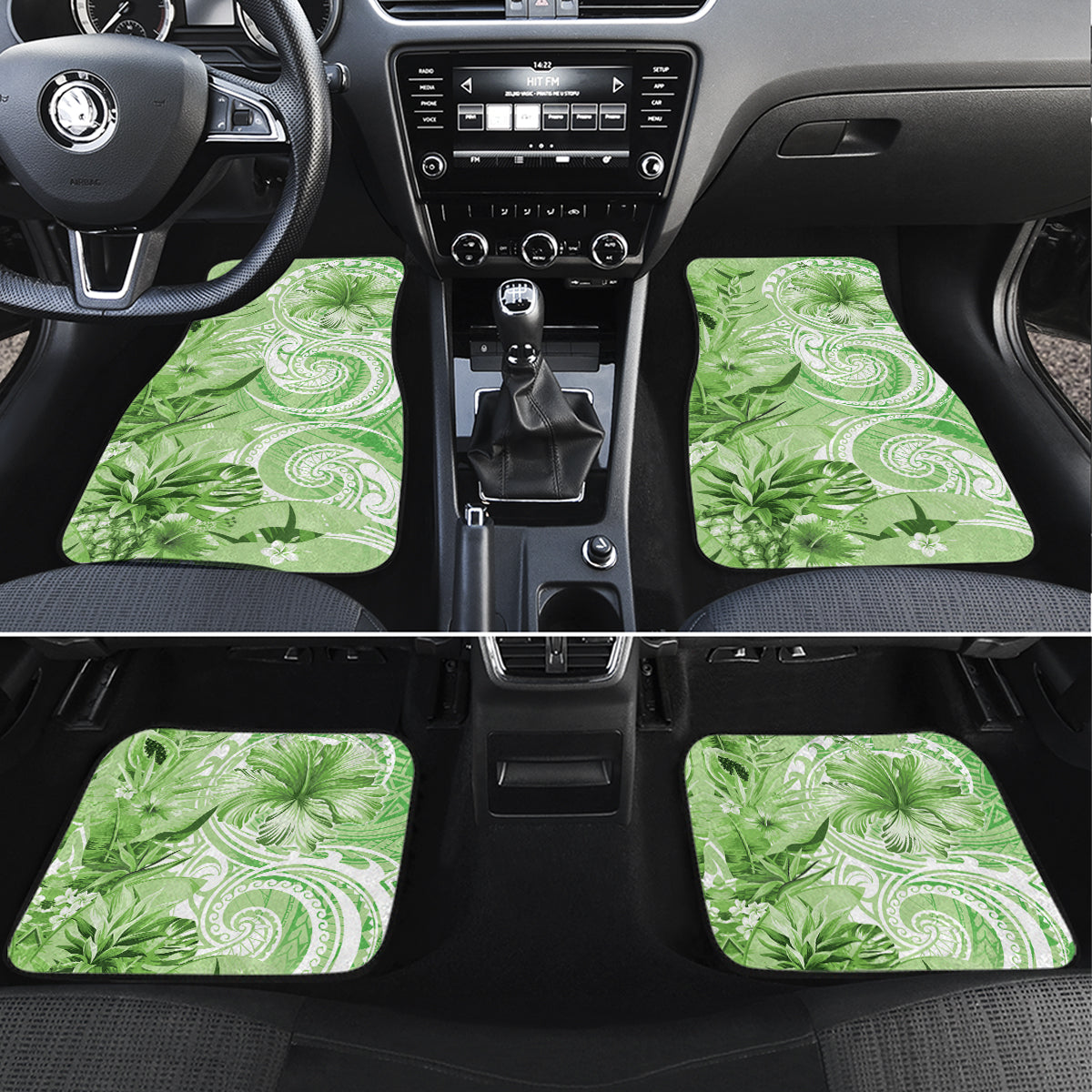 Polynesian Hibiscus Flower Tribal Car Mats Lime Green Color