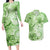 Polynesian Hibiscus Flower Tribal Couples Matching Long Sleeve Bodycon Dress and Hawaiian Shirt Lime Green Color