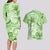 Polynesian Hibiscus Flower Tribal Couples Matching Long Sleeve Bodycon Dress and Hawaiian Shirt Lime Green Color