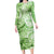 Polynesian Hibiscus Flower Tribal Family Matching Long Sleeve Bodycon Dress and Hawaiian Shirt Lime Green Color