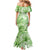 Polynesian Hibiscus Flower Tribal Family Matching Mermaid Dress and Hawaiian Shirt Lime Green Color