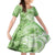 Polynesian Hibiscus Flower Tribal Family Matching Off The Shoulder Long Sleeve Dress and Hawaiian Shirt Lime Green Color