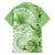 Polynesian Hibiscus Flower Tribal Family Matching Off The Shoulder Long Sleeve Dress and Hawaiian Shirt Lime Green Color