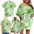 Polynesian Hibiscus Flower Tribal Family Matching Off Shoulder Short Dress and Hawaiian Shirt Lime Green Color