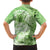 Polynesian Hibiscus Flower Tribal Family Matching Short Sleeve Bodycon Dress and Hawaiian Shirt Lime Green Color