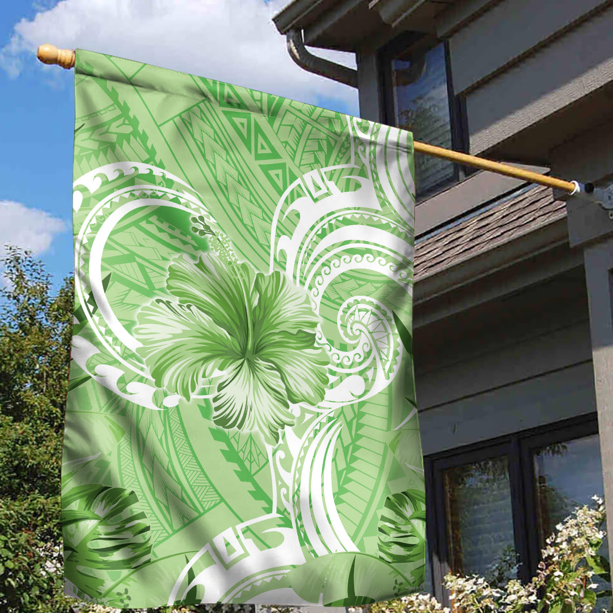 Polynesian Hibiscus Flower Tribal Garden Flag Lime Green Color LT9 - Polynesian Pride