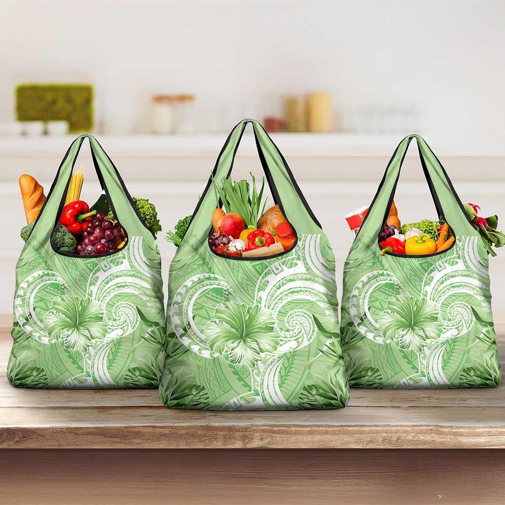 Polynesian Hibiscus Flower Tribal Grocery Bag Lime Green Color LT9 3-pack One Size Lime Green - Polynesian Pride