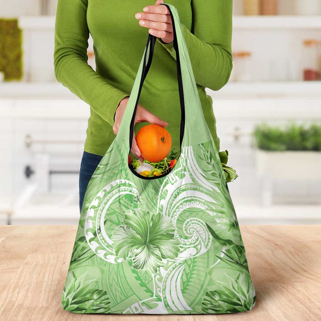 Polynesian Hibiscus Flower Tribal Grocery Bag Lime Green Color LT9 - Polynesian Pride