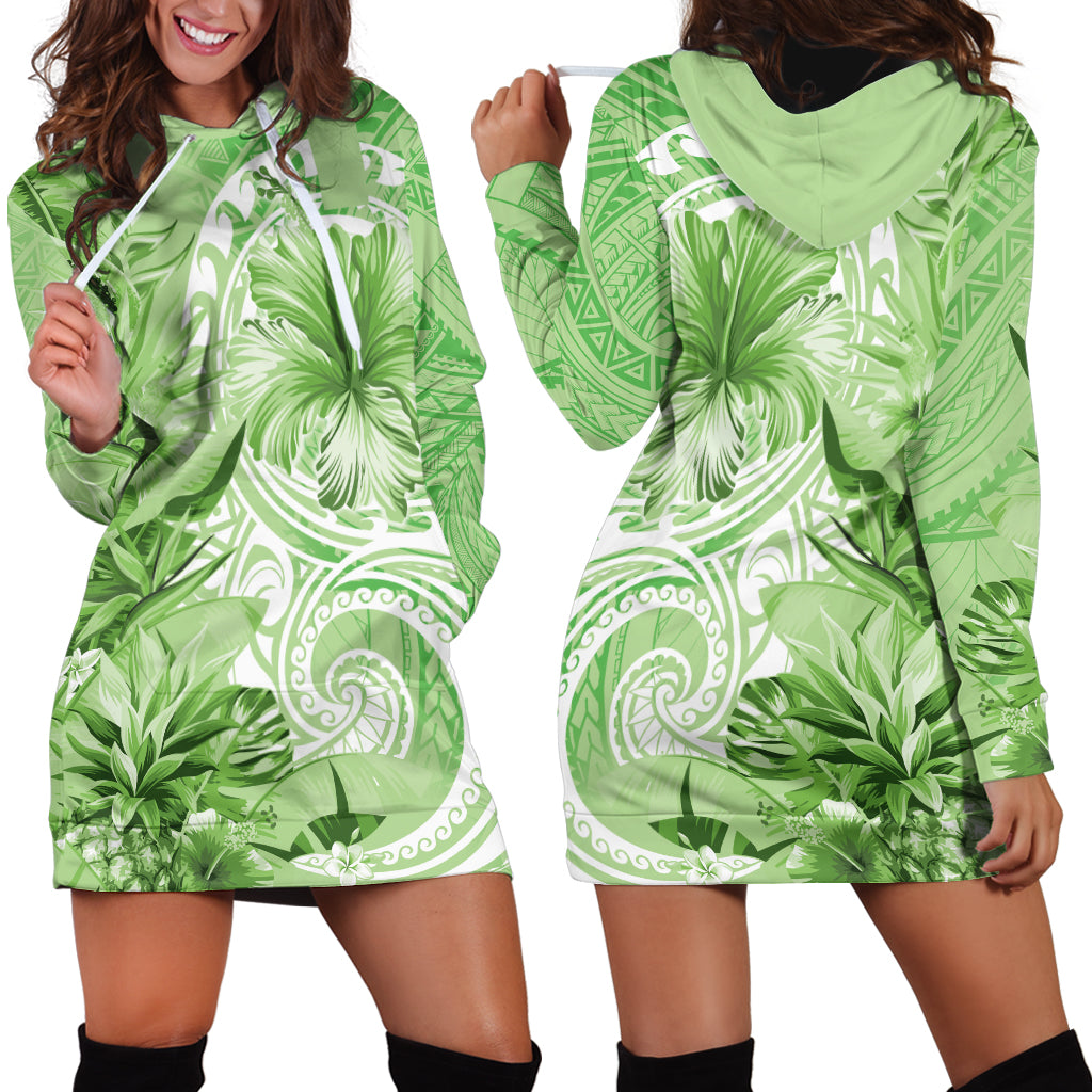 Polynesian Hibiscus Flower Tribal Hoodie Dress Lime Green Color LT9 - Polynesian Pride