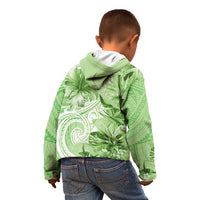 Polynesian Hibiscus Flower Tribal Kid Hoodie Lime Green Color