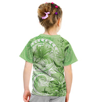 Polynesian Hibiscus Flower Tribal Kid T Shirt Lime Green Color