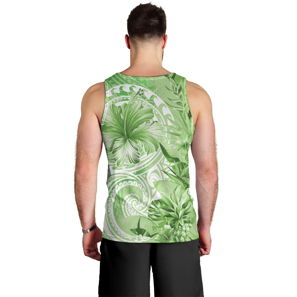 Polynesian Hibiscus Flower Tribal Men Tank Top Lime Green Color LT9 - Polynesian Pride