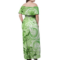 Polynesian Hibiscus Flower Tribal Off Shoulder Maxi Dress Lime Green Color LT9 - Polynesian Pride