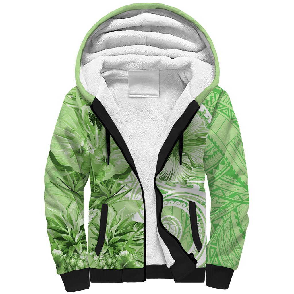 Polynesian Hibiscus Flower Tribal Sherpa Hoodie Lime Green Color LT9 Unisex Lime Green - Polynesian Pride