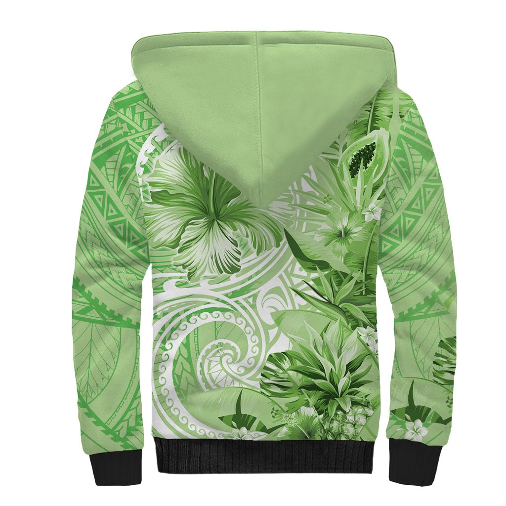 Polynesian Hibiscus Flower Tribal Sherpa Hoodie Lime Green Color LT9 - Polynesian Pride