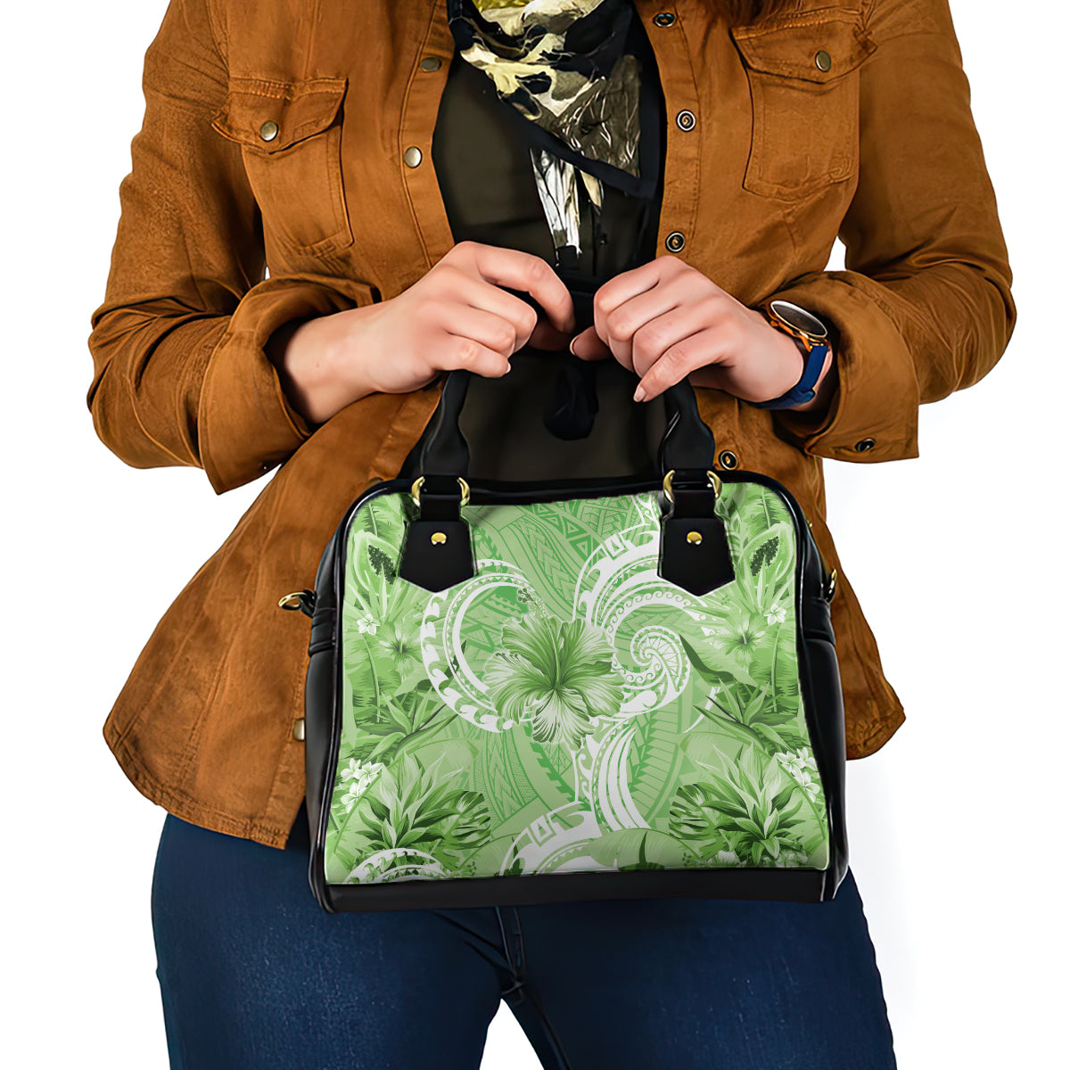 Polynesian Hibiscus Flower Tribal Shoulder Handbag Lime Green Color LT9 - Polynesian Pride