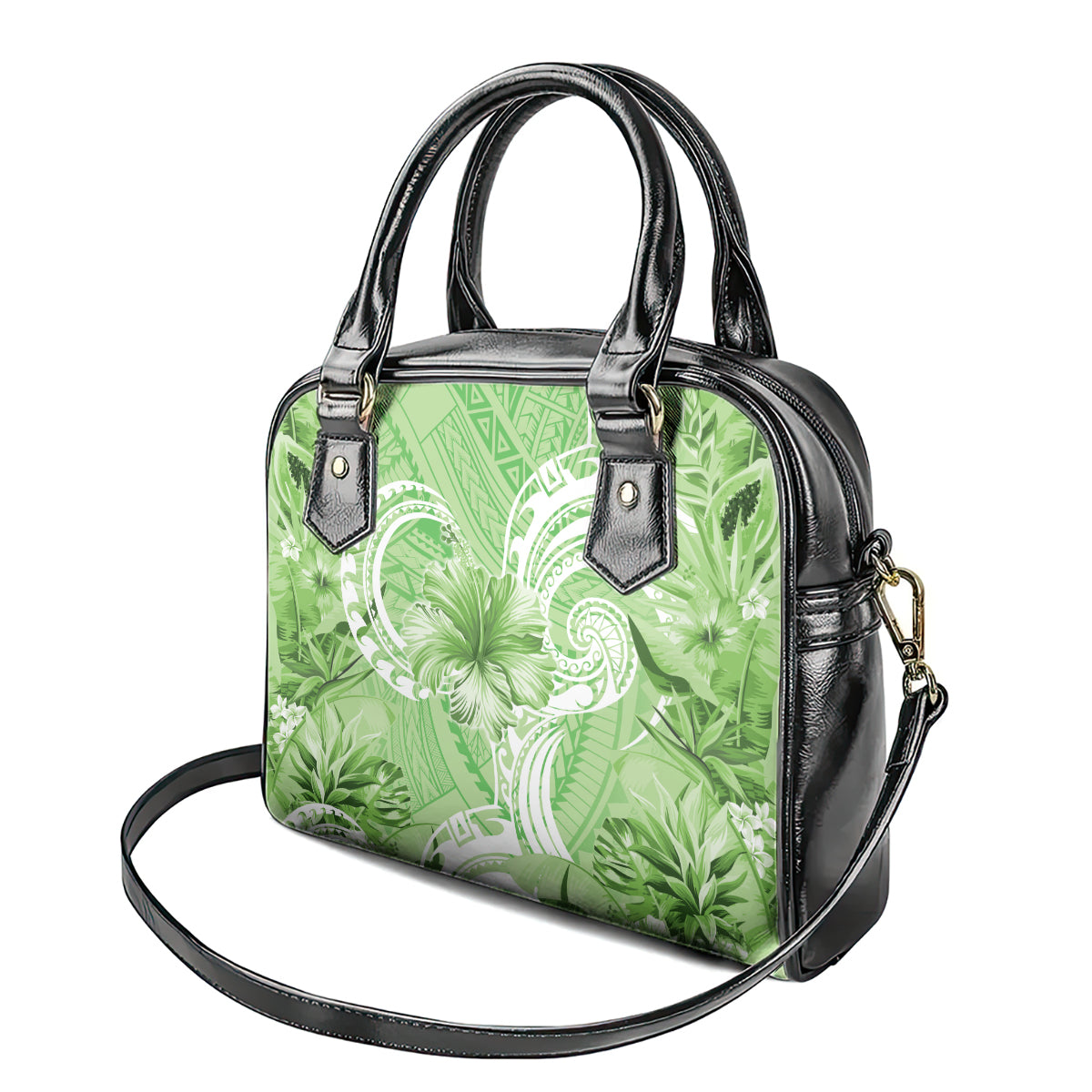Polynesian Hibiscus Flower Tribal Shoulder Handbag Lime Green Color LT9 - Polynesian Pride