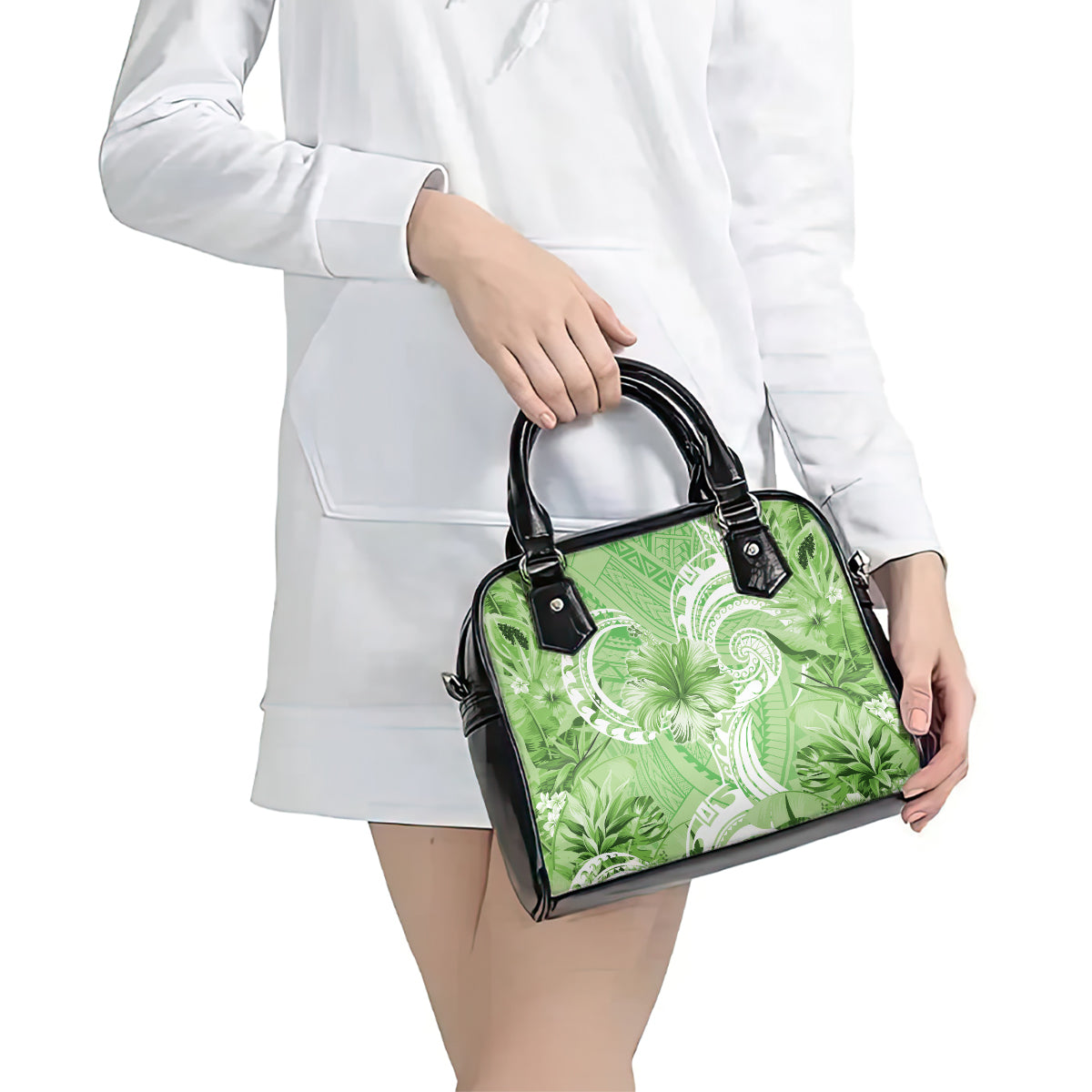 Polynesian Hibiscus Flower Tribal Shoulder Handbag Lime Green Color LT9 - Polynesian Pride