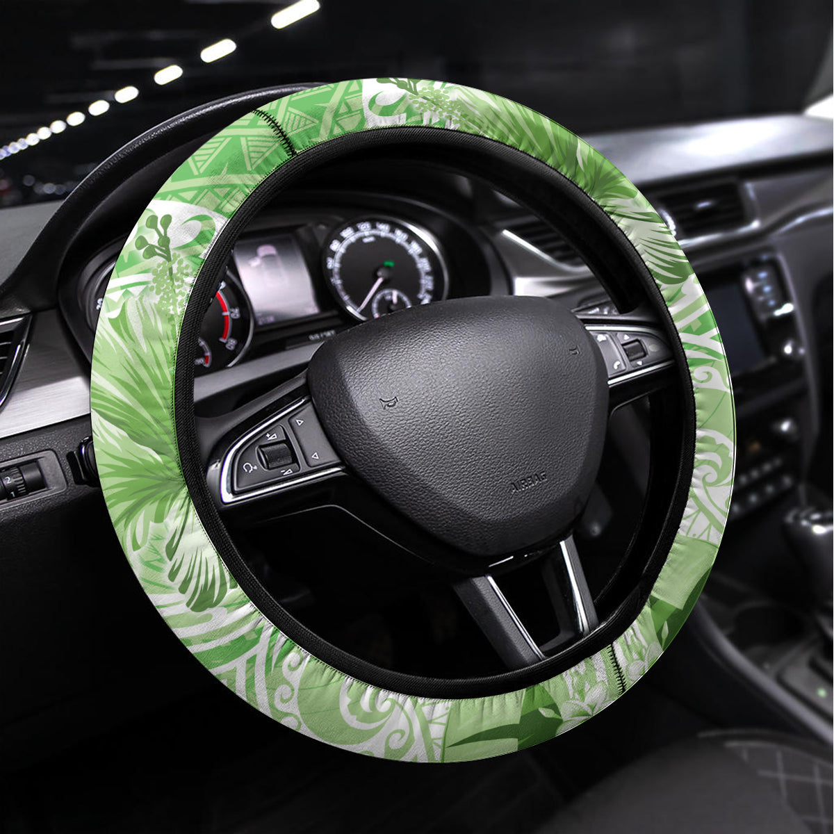 Polynesian Hibiscus Flower Tribal Steering Wheel Cover Lime Green Color LT9 Universal Fit Lime Green - Polynesian Pride