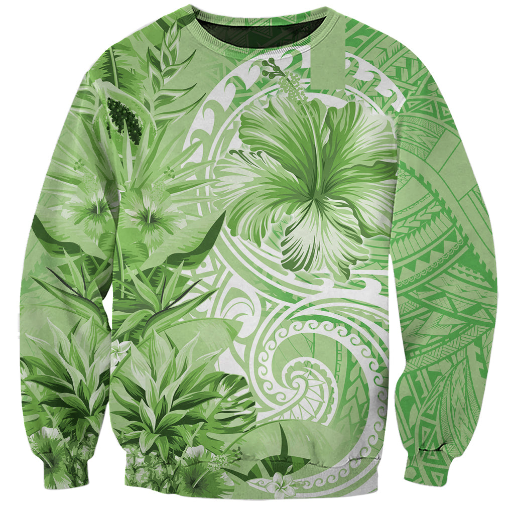 Polynesian Hibiscus Flower Tribal Sweatshirt Lime Green Color