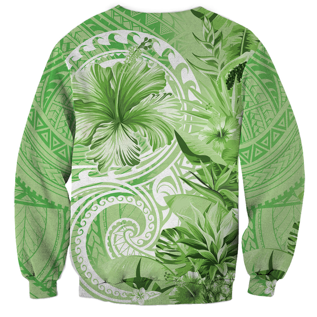 Polynesian Hibiscus Flower Tribal Sweatshirt Lime Green Color