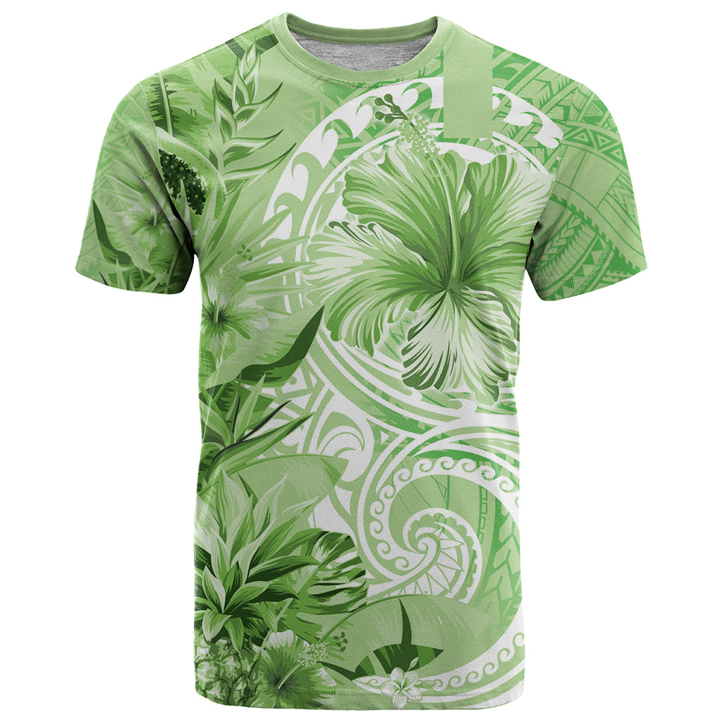 Polynesian Hibiscus Flower Tribal T Shirt Lime Green Color