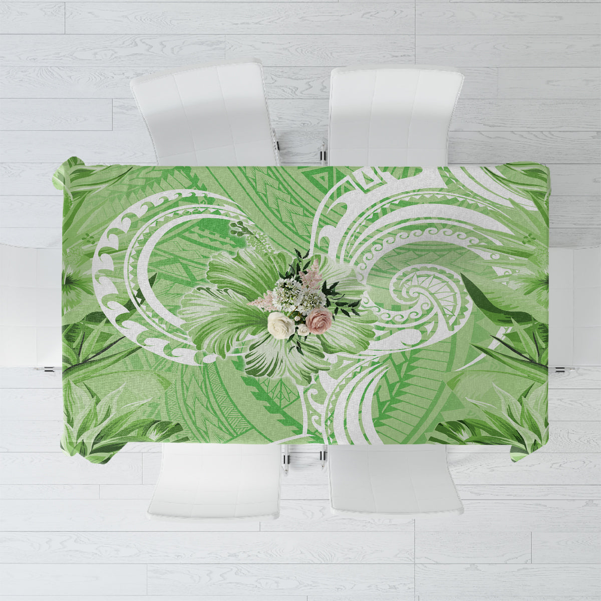 Polynesian Hibiscus Flower Tribal Tablecloth Lime Green Color LT9 Lime Green - Polynesian Pride