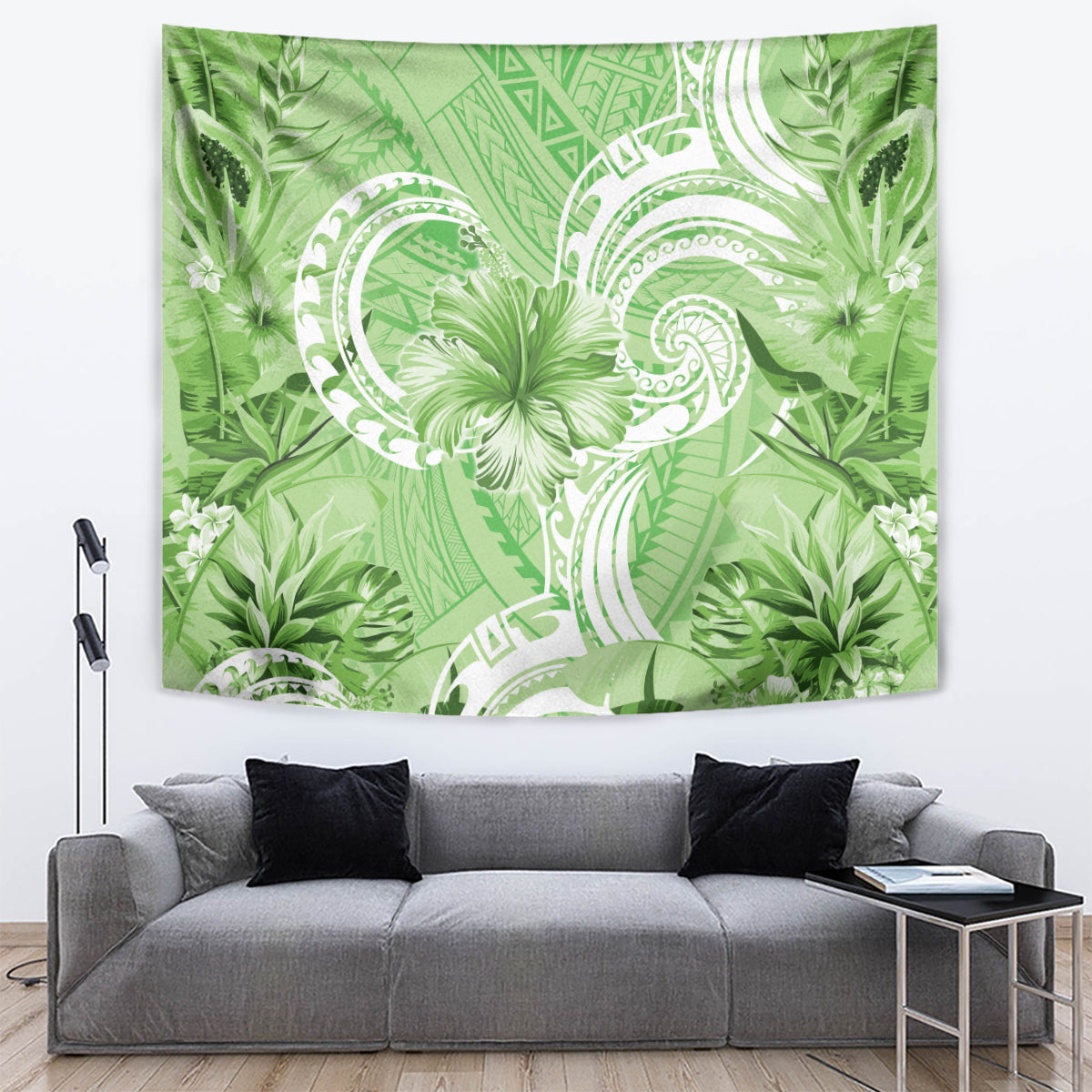 Polynesian Hibiscus Flower Tribal Tapestry Lime Green Color LT9 Lime Green - Polynesian Pride