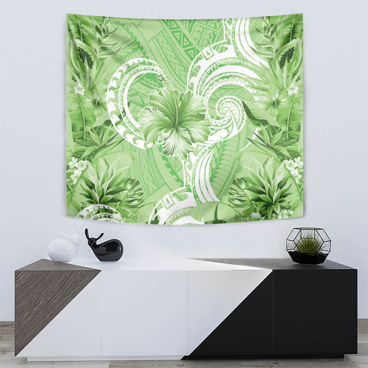 Polynesian Hibiscus Flower Tribal Tapestry Lime Green Color LT9 - Polynesian Pride