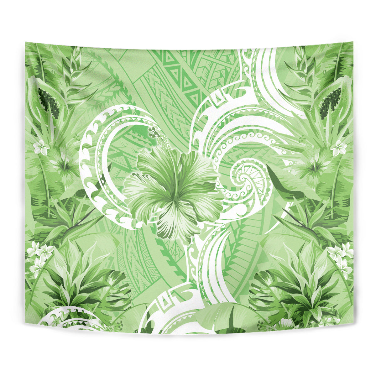 Polynesian Hibiscus Flower Tribal Tapestry Lime Green Color LT9 - Polynesian Pride