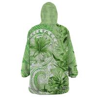 Polynesian Hibiscus Flower Tribal Wearable Blanket Hoodie Lime Green Color LT9 - Polynesian Pride