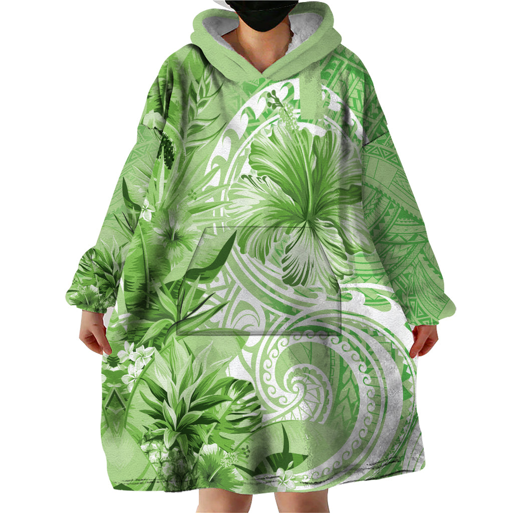 Polynesian Hibiscus Flower Tribal Wearable Blanket Hoodie Lime Green Color LT9 - Polynesian Pride
