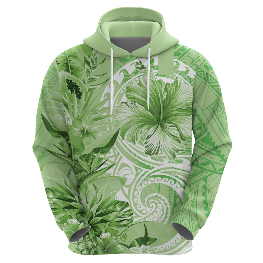 Polynesian Hibiscus Flower Tribal Zip Hoodie Lime Green Color