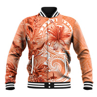 Polynesian Hibiscus Flower Tribal Baseball Jacket Peach Color LT9 Unisex Peach - Polynesian Pride
