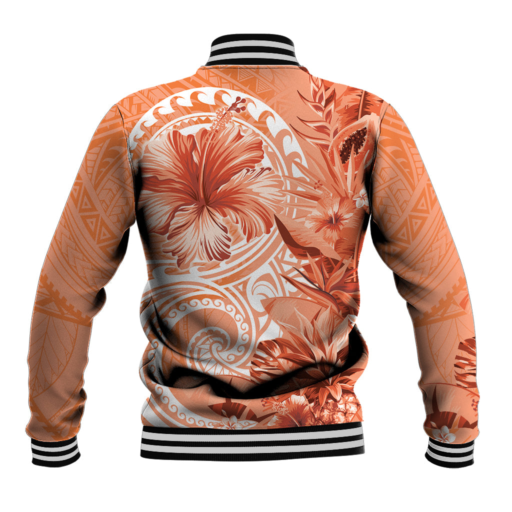 Polynesian Hibiscus Flower Tribal Baseball Jacket Peach Color LT9 - Polynesian Pride