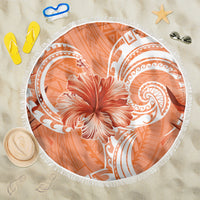 Polynesian Hibiscus Flower Tribal Beach Blanket Peach Color LT9 One Size 150cm Peach - Polynesian Pride