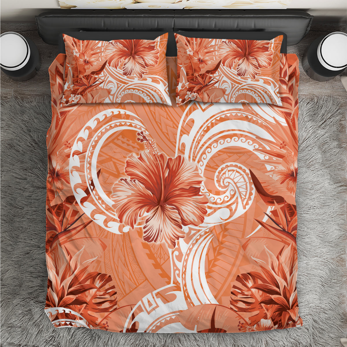 Polynesian Hibiscus Flower Tribal Bedding Set Peach Color LT9 Peach - Polynesian Pride