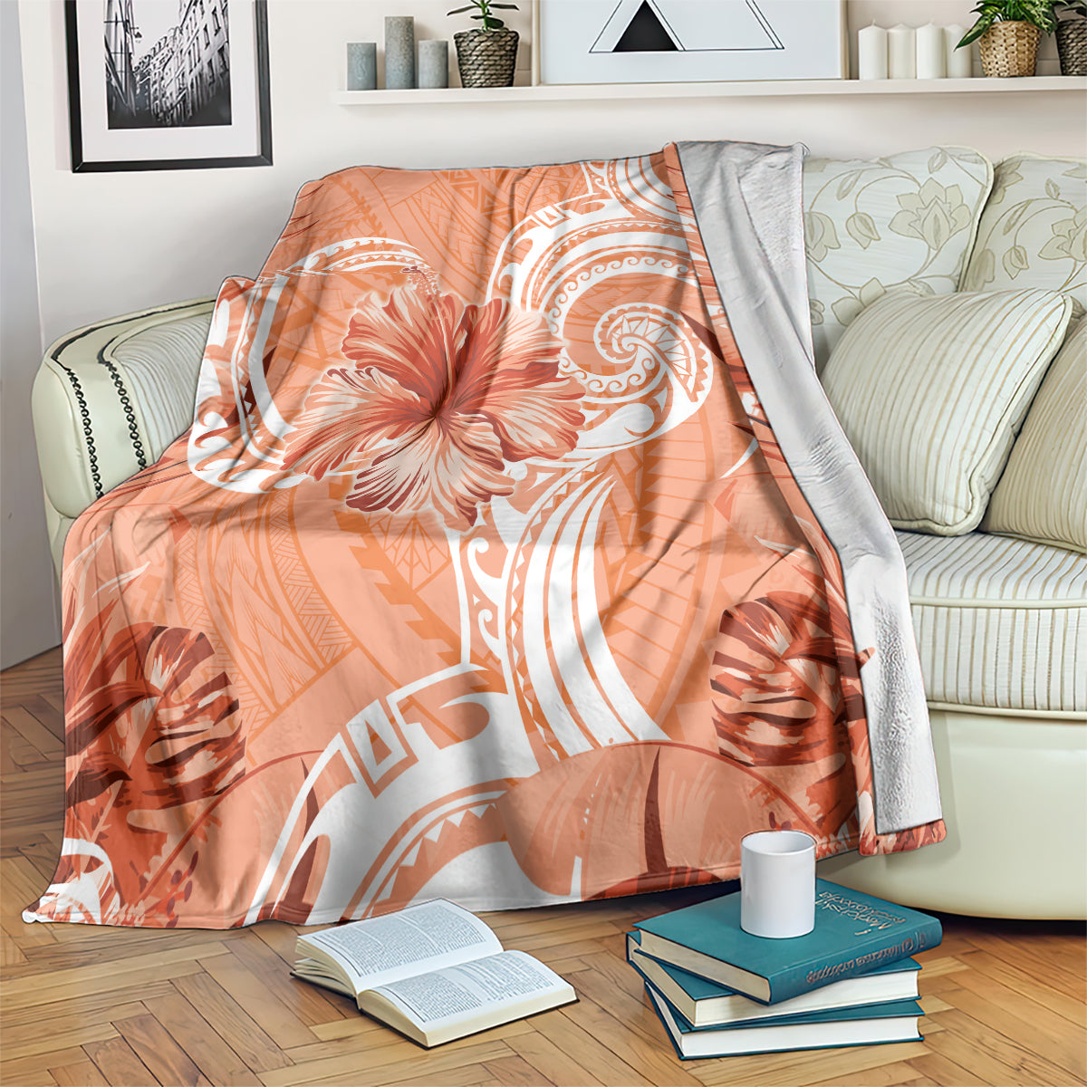 Polynesian Hibiscus Flower Tribal Blanket Peach Color LT9 Peach - Polynesian Pride