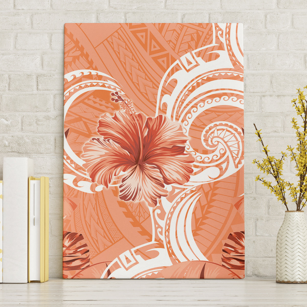 Polynesian Hibiscus Flower Tribal Canvas Wall Art Peach Color LT9 Without Frame Peach - Polynesian Pride