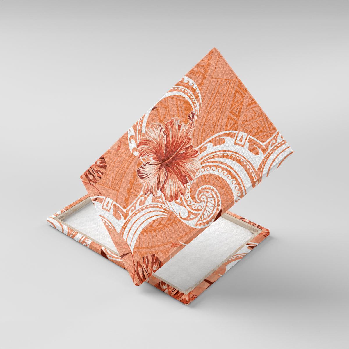 Polynesian Hibiscus Flower Tribal Canvas Wall Art Peach Color LT9 With Frame Peach - Polynesian Pride