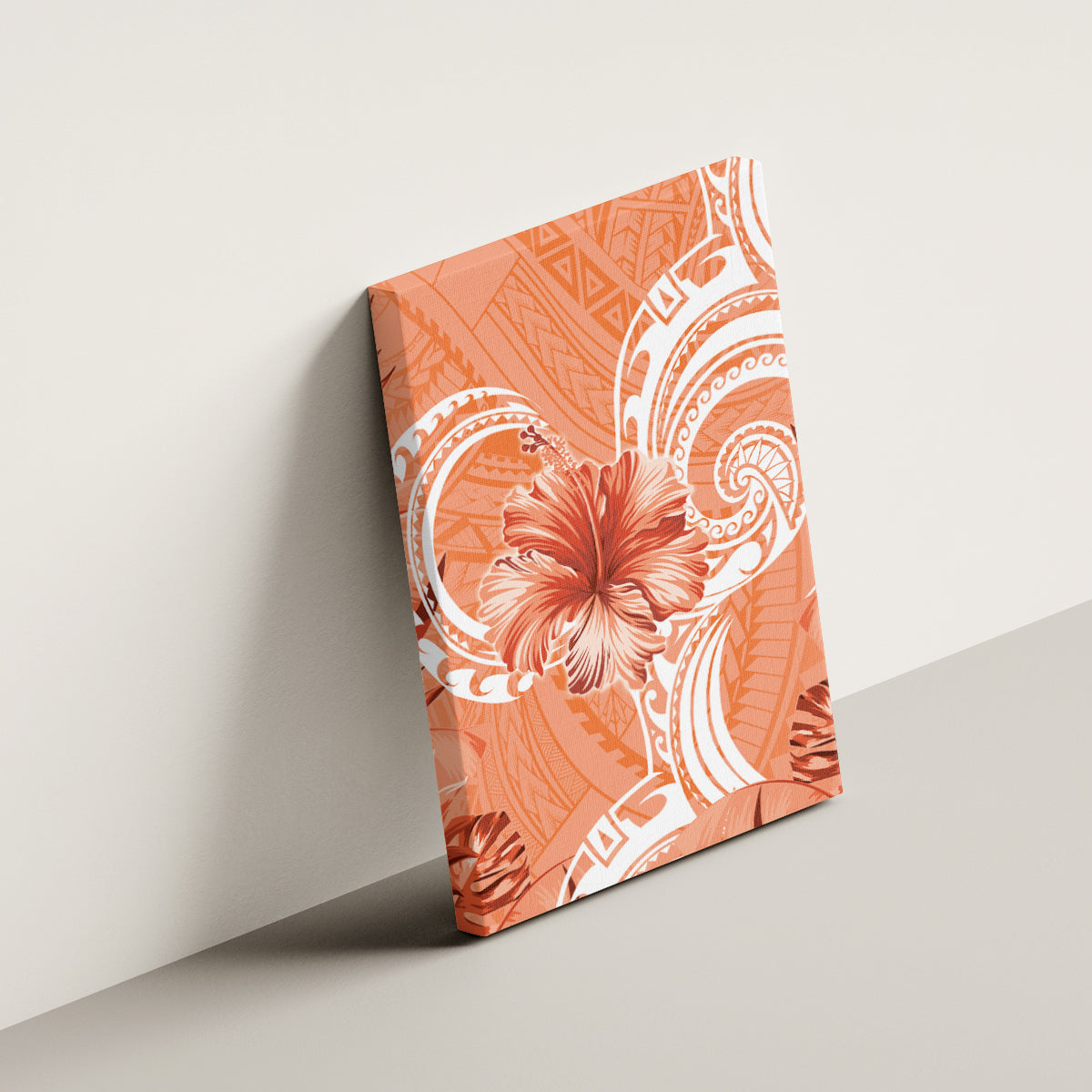 Polynesian Hibiscus Flower Tribal Canvas Wall Art Peach Color LT9 - Polynesian Pride