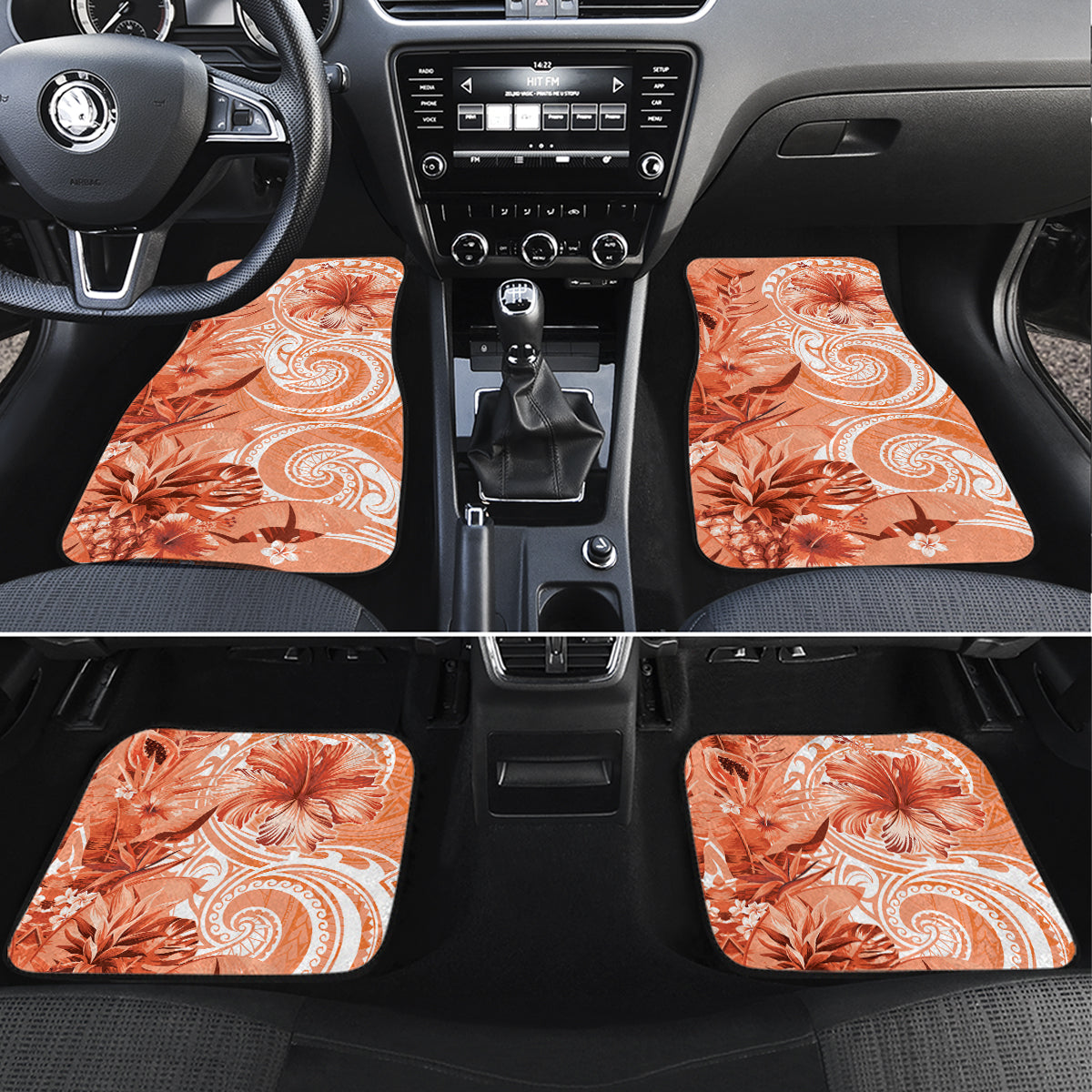 Polynesian Hibiscus Flower Tribal Car Mats Peach Color LT9 Set 4pcs Peach - Polynesian Pride