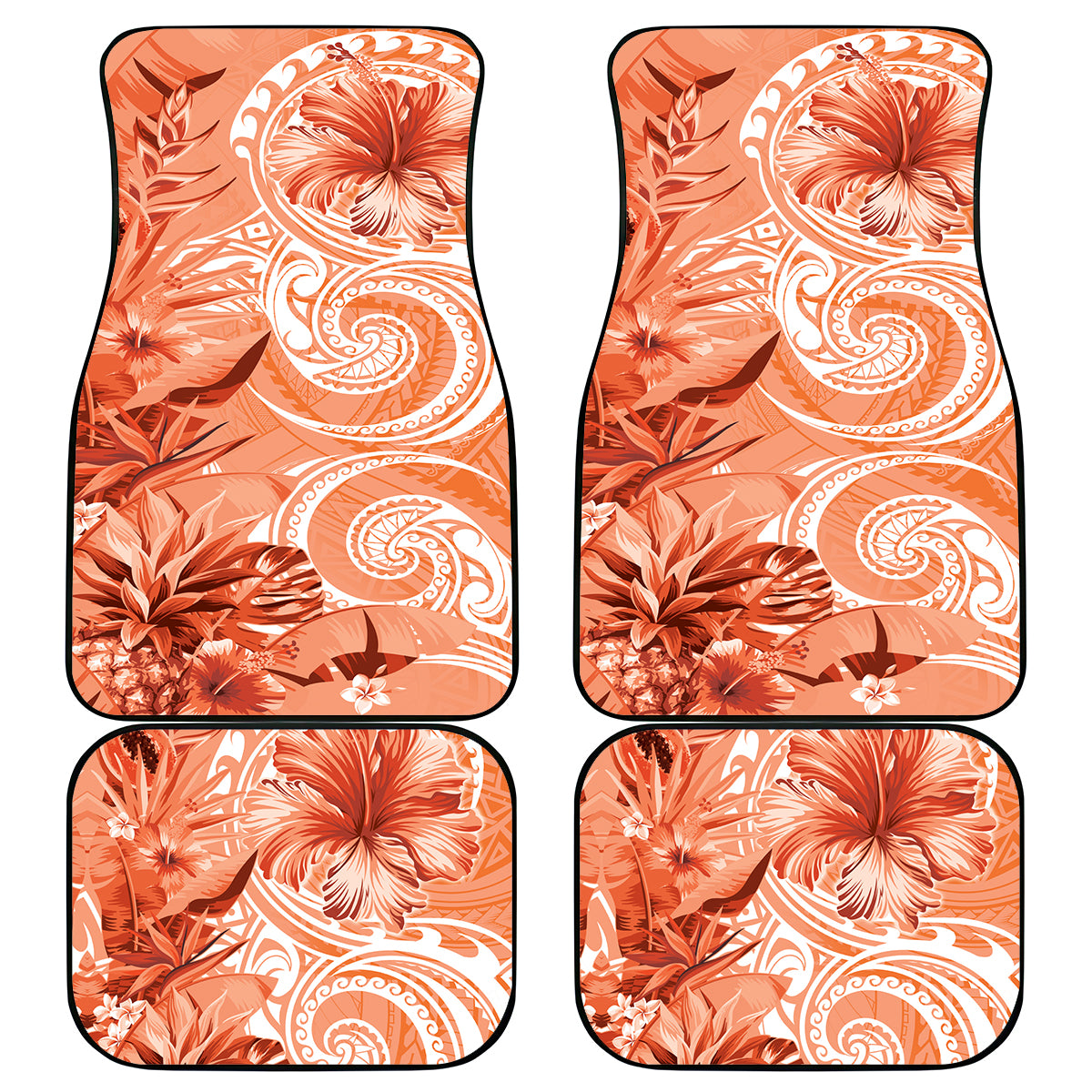 Polynesian Hibiscus Flower Tribal Car Mats Peach Color LT9 - Polynesian Pride