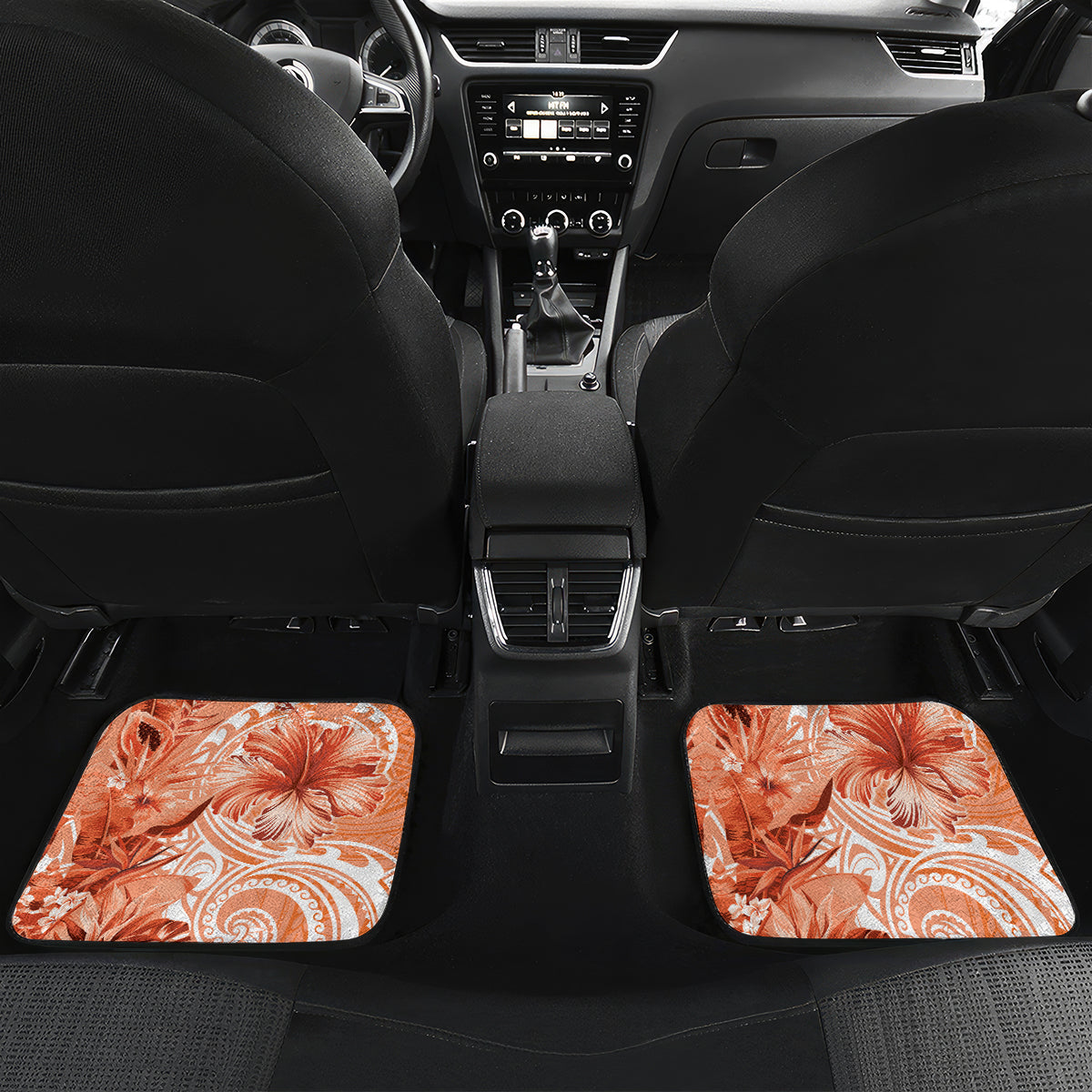 Polynesian Hibiscus Flower Tribal Car Mats Peach Color LT9 Set 2pcs - Back Peach - Polynesian Pride