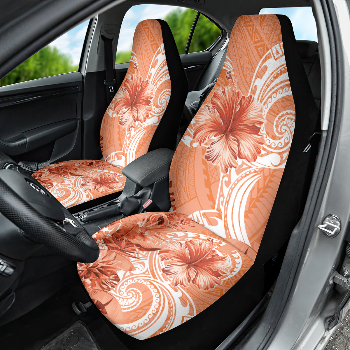 Polynesian Hibiscus Flower Tribal Car Seat Cover Peach Color