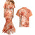 Polynesian Hibiscus Flower Tribal Couples Matching Mermaid Dress and Hawaiian Shirt Peach Color