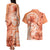 Polynesian Hibiscus Flower Tribal Couples Matching Tank Maxi Dress and Hawaiian Shirt Peach Color