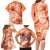 Polynesian Hibiscus Flower Tribal Family Matching Long Sleeve Bodycon Dress and Hawaiian Shirt Peach Color